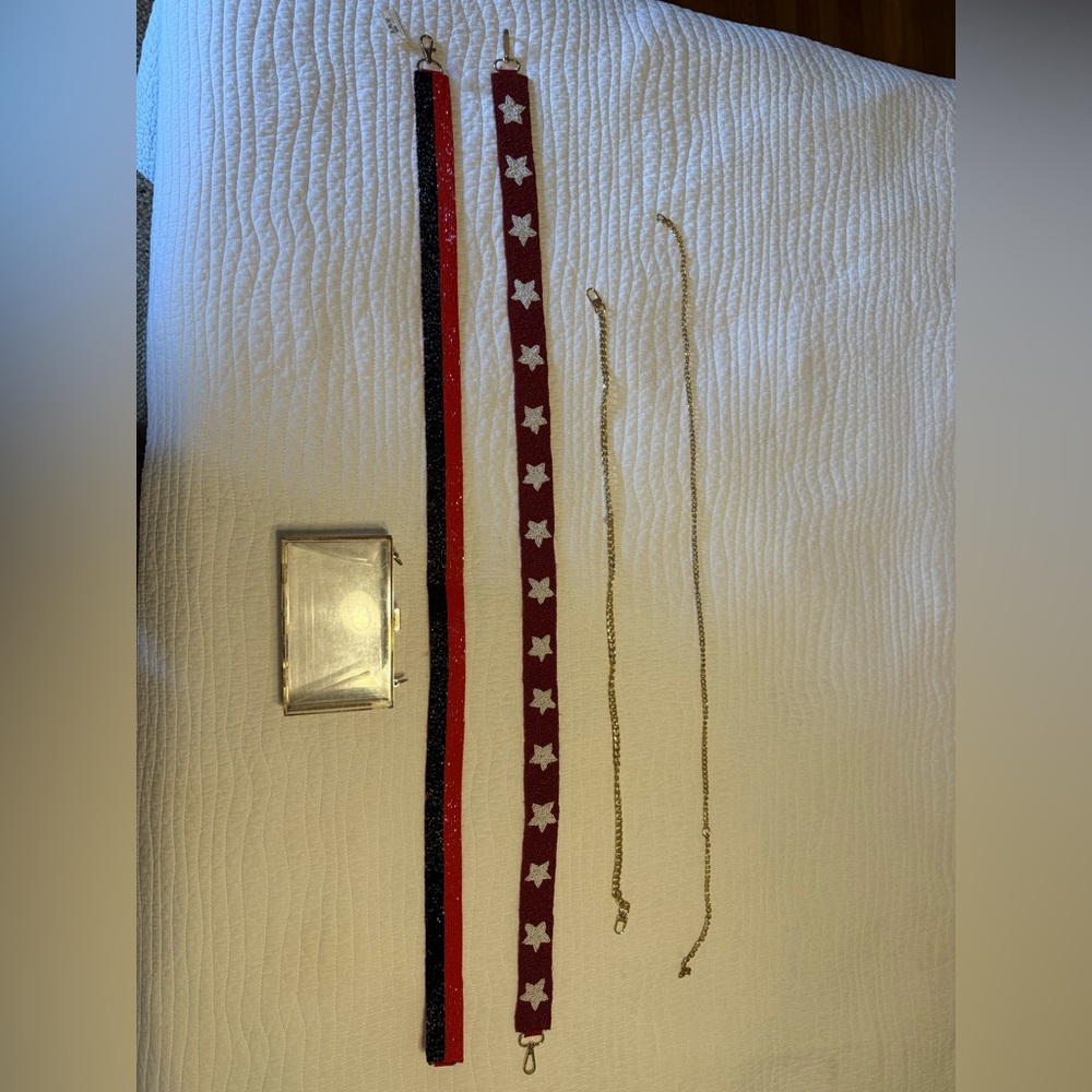 Clear Purse with a Red Star, Striped, and Gold Chain